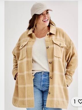 Sonoma Tan Plaid Shacket with Cream Windowpane